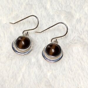 Vintage Sterling Silver and Tigers Eye Peite Pierced Earrings